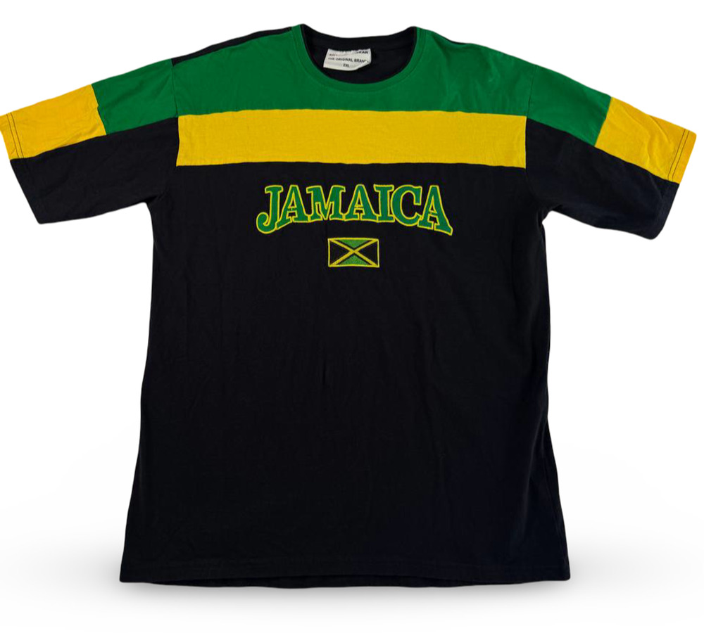 Jamaica Flag Graphic T-Shirt Black Green Yellow Short Sleeve Men's 2XL
